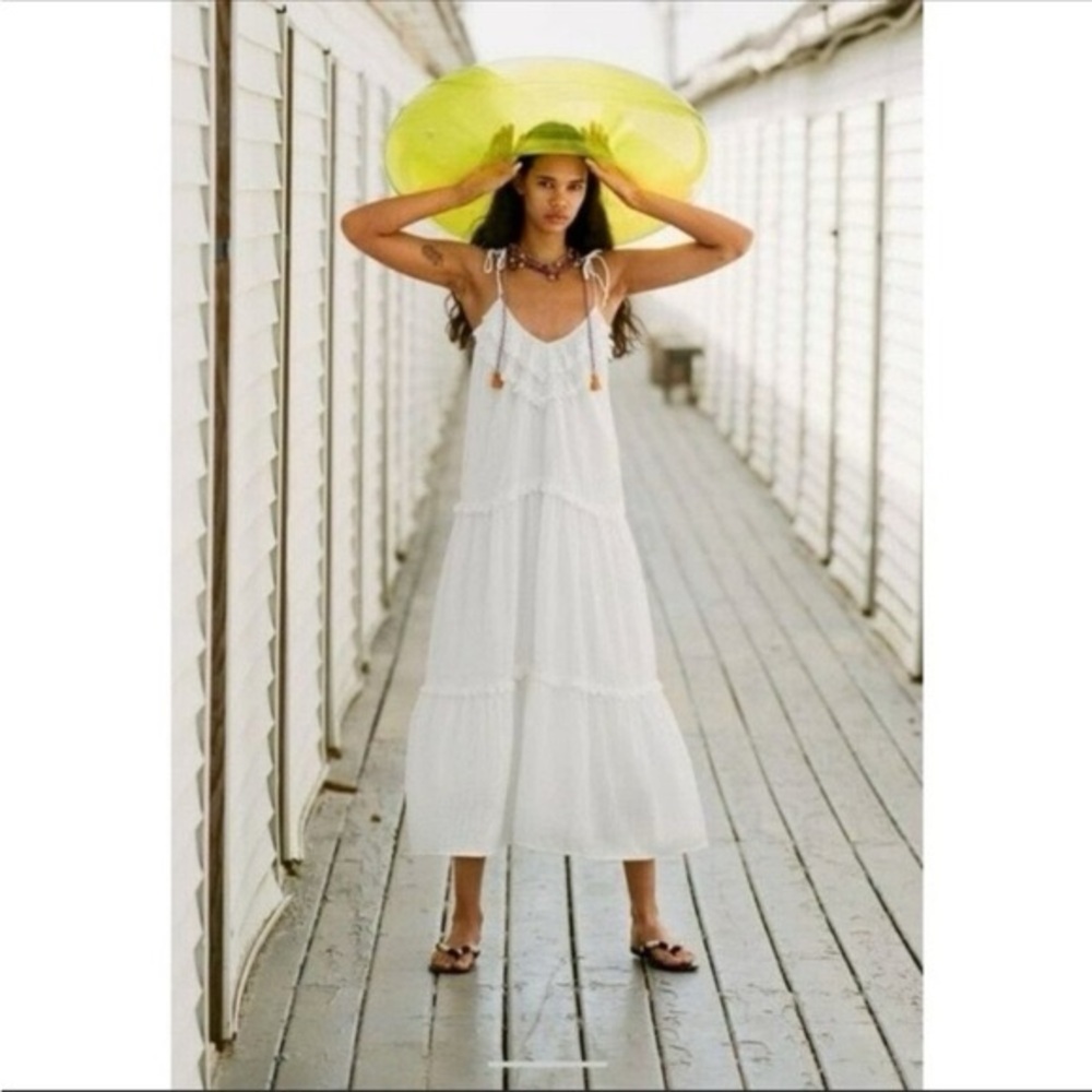 Zara White Ruffled Midi Dress Small NWOT